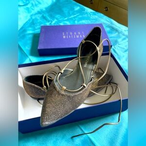 Never Worn STUART WEITZMAN Lace Up Pointed Toe Ballet Flats, made in Spain
